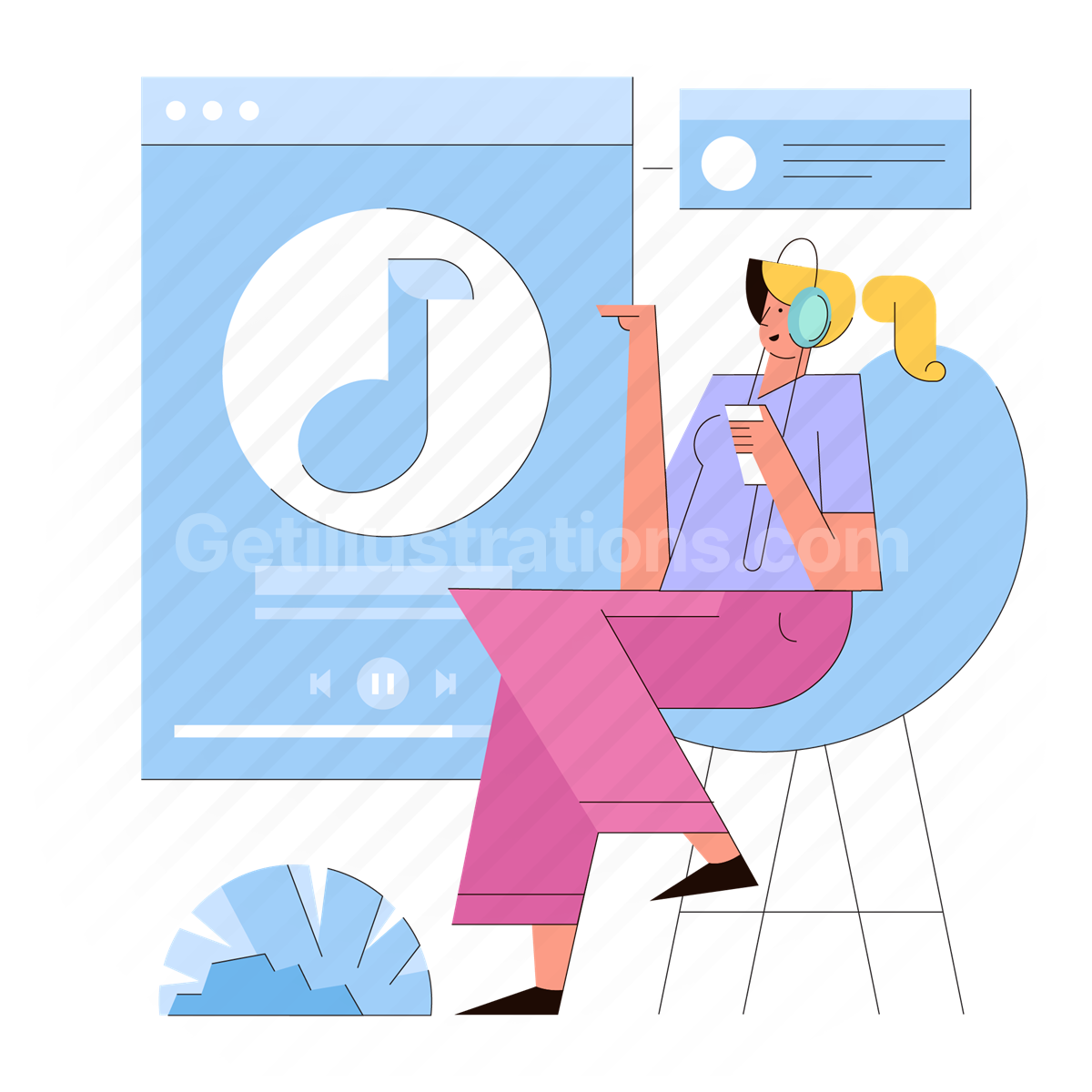 woman, streaming, broadcast, audio, headphone